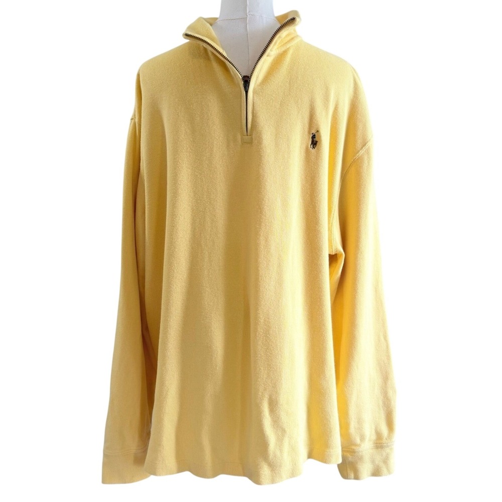 Polo Ralph Lauren Estate Rib Quarter Zip Pullover Yellow Mens XL Pony Logo